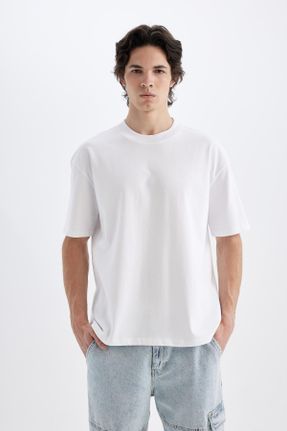 تی شرت سفید مردانه اورسایز یقه گرد تکی بیسیک کد 836261886