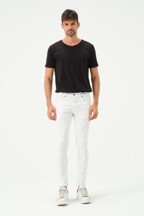 شلوار جین سفید مردانه پاچه ساده ساده جوان استاندارد کد 757631643