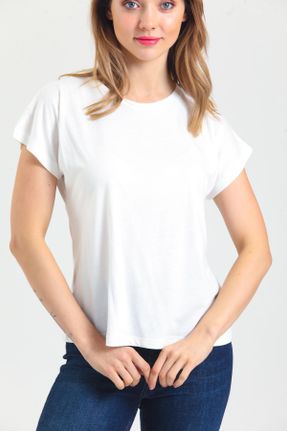 تی شرت سفید زنانه رگولار یقه گرد مودال- پنبه تکی بیسیک کد 470345900