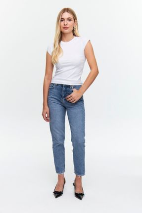 شلوار جین آبی زنانه فاق بلند استاندارد کد 817278056