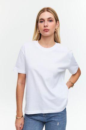 تی شرت سفید زنانه رگولار یقه گرد کد 814828518
