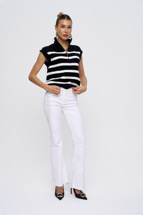 شلوار جین سفید زنانه فاق بلند جین استاندارد کد 659304569