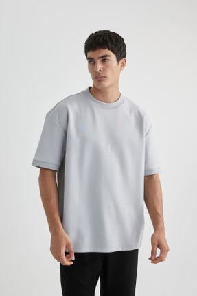 تی شرت طوسی مردانه اورسایز یقه گرد تکی کد 804196449