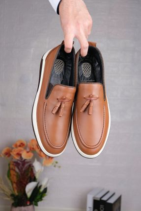کفش لوفر قهوه ای مردانه چرم طبیعی پاشنه کوتاه ( 4 - 1 cm ) کد 815743160