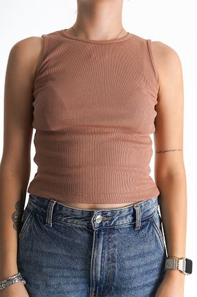تیشرت قهوه ای زنانه اسلیم فیت Moda Değirmeni - کد 836341868