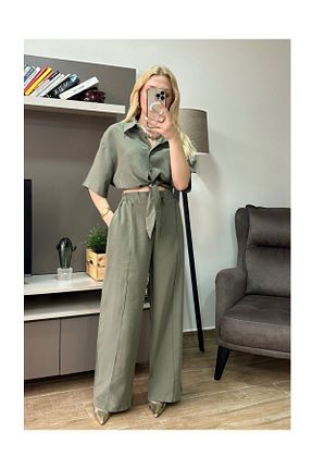ست بالاتنه و پائین تنه خاکی زنانه بافتنی UIN - کد 834894553