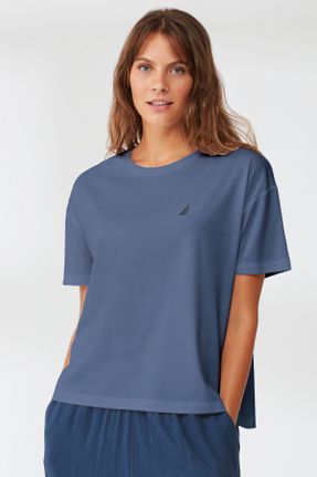 تی شرت آبی زنانه رگولار مودال یقه گرد کد 835977200