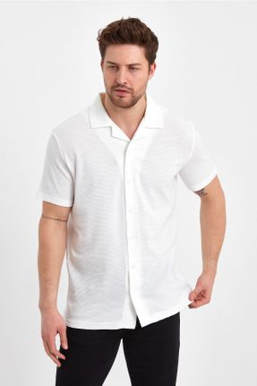 تی شرت سفید مردانه پنبه - پلی استر یقه پیراهنی رگولار کد 686322121
