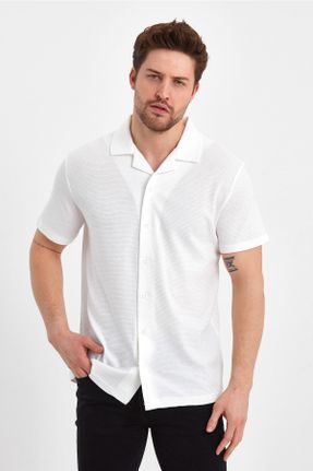 تی شرت سفید مردانه رگولار یقه پیراهنی پنبه - پلی استر کد 686322121