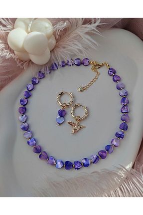گردنبند جواهر بنفش زنانه منجق Jerberaa takı - کد 836413931