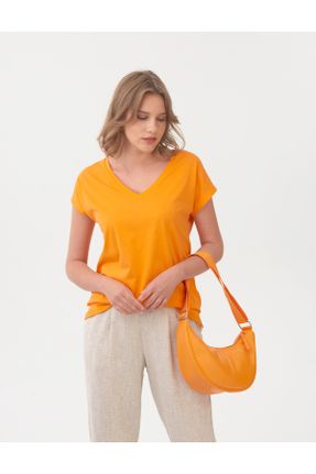 تی شرت نارنجی زنانه رگولار پنبه (نخی) کد 836446677