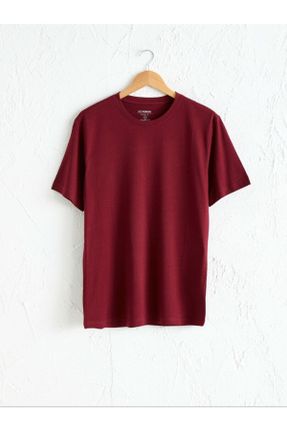 تی شرت زرشکی مردانه رگولار یقه گرد تکی بیسیک کد 51302482