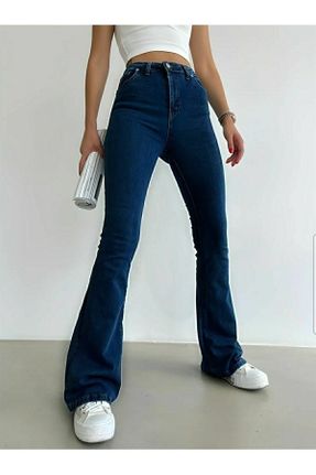 شلوار جین سرمه ای زنانه پاچه اسپانیولی فاق بلند جین ساده کد 824885121