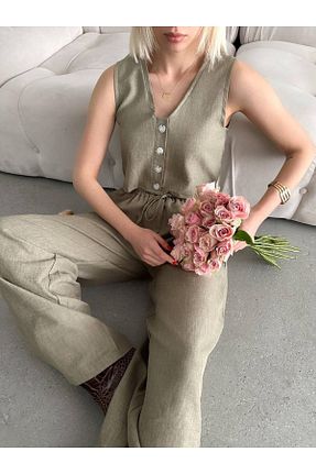 ست بالاتنه و پائین تنه سبز زنانه بافتنی POZİGİ - کد 816120633