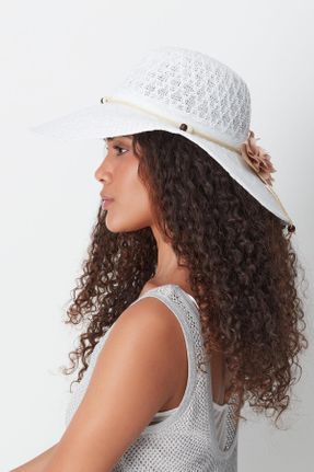 کلاه سفید زنانه پنبه (نخی) کد 830570942