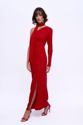 لباس قرمز زنانه بافتنی پلی استر رگولار آستین-بلند کد 769978068