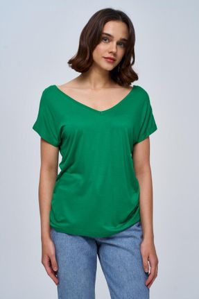 تی شرت سبز زنانه رگولار یقه هفت کد 828385437