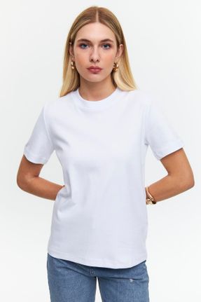 تی شرت سفید زنانه رگولار یقه گرد کد 814800087