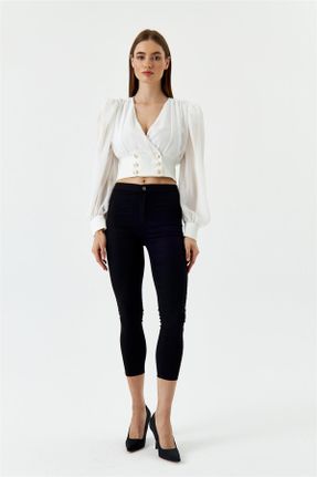 شلوار جین مشکی زنانه فاق بلند استاندارد کد 685836462