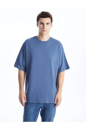 تی شرت آبی مردانه اورسایز یقه گرد تکی کد 798274864