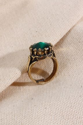 انگشتر جواهر سبز زنانه روکش طلا Süspüs Accessories - کد 836368486