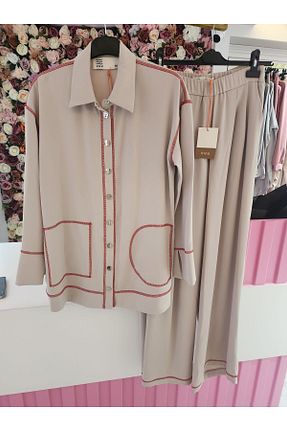 ست بالاتنه و پائین تنه بژ زنانه بافتنی VUU - کد 836374112