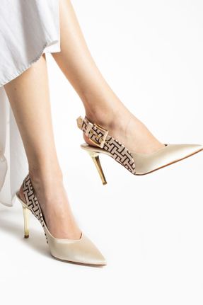 کفش مجلسی طلائی زنانه چرم مصنوعی پاشنه نازک پاشنه متوسط ( 5 - 9 cm ) کد 811743312