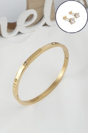 دستبند استیل طلائی زنانه فولاد ( استیل ) کد 46156424