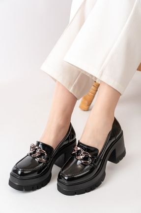 کفش پاشنه بلند پر مشکی زنانه پاشنه متوسط ( 5 - 9 cm ) چرم مصنوعی پاشنه ضخیم کد 797520963