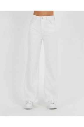 شلوار جین سفید زنانه پاچه گشاد فاق بلند جین ساده کد 824883100