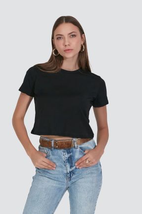 تی شرت مشکی زنانه رگولار یقه گرد پنبه (نخی) 2