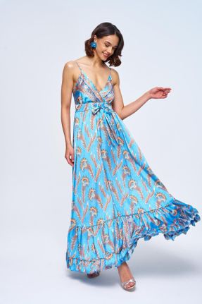 لباس آبی زنانه بافتنی پلی استر رگولار بند دار کد 832452089