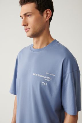 تی شرت سرمه ای مردانه پنبه (نخی) رگولار یقه گرد کد 824029415