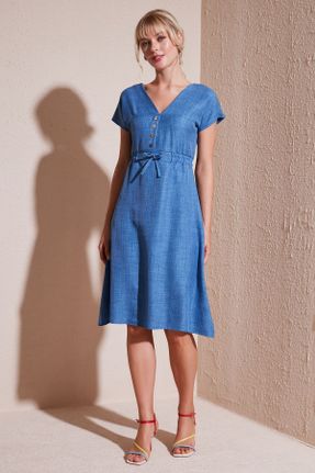 لباس آبی زنانه بافتنی پلی استر رگولار آستین-کوتاه کد 833113002
