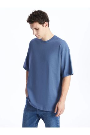 تی شرت آبی مردانه اورسایز یقه گرد تکی کد 798274864