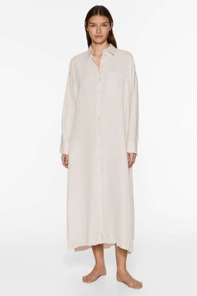 لباس سفید زنانه بافتنی کتان ریلکس آستین-بلند کد 825909434
