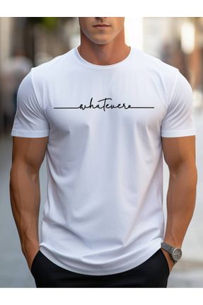 تی شرت سفید مردانه رگولار یقه گرد پنبه (نخی) تکی طراحی کد 825095071