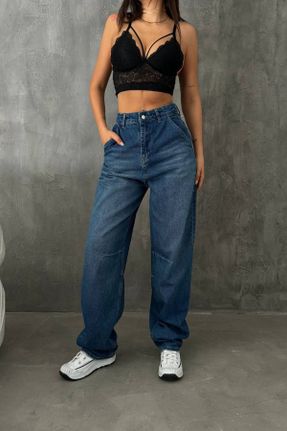 شلوار جین آبی زنانه پاچه رگولار فاق بلند جین کد 827851378
