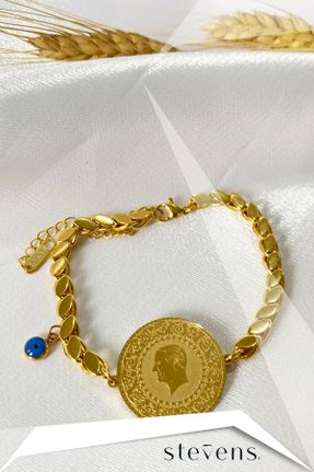 دستبند استیل طلائی زنانه فولاد ( استیل ) کد 768329166