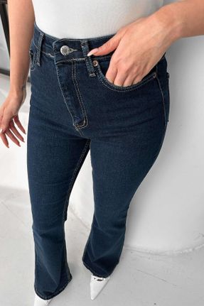 شلوار جین سرمه ای زنانه پاچه اسپانیولی فاق بلند جین جوان کد 821346339