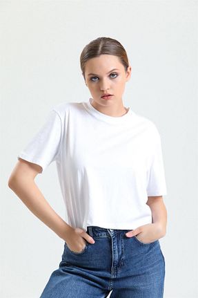 تیشرت سفید زنانه کراپ pulur.co - کد 683598711