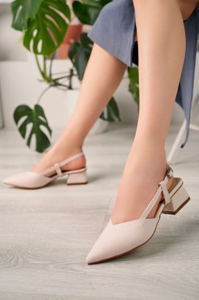 کفش پاشنه بلند کلاسیک بژ زنانه ساتن پاشنه ضخیم پاشنه کوتاه ( 4 - 1 cm ) کد 836736336