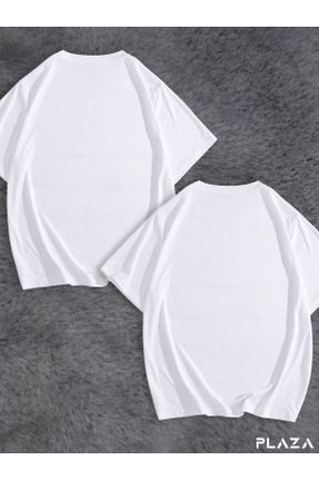 تی شرت سفید زنانه یقه گرد پنبه (نخی) اورسایز 2