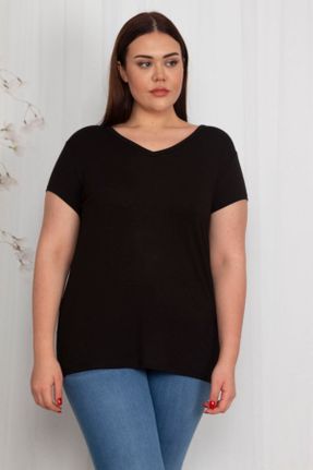 تی شرت مشکی زنانه سایز بزرگ ویسکون کد 87307831
