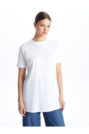 تی شرت سفید زنانه اورسایز یقه گرد کد 820514076