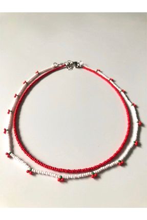 گردنبند جواهر قرمز زنانه شیشه Handmade - کد 730170745
