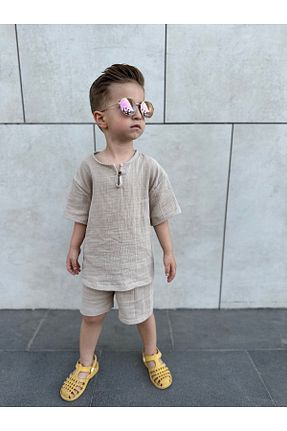 ست بالاتنه و پائین تنه قهوه ای بچه گانه بافتنی barin kids - کد 682807478
