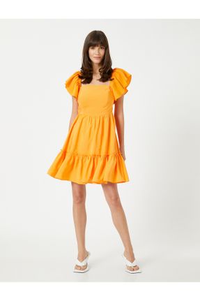 لباس نارنجی زنانه بافتنی رگولار آستین-کوتاه کد 684388408
