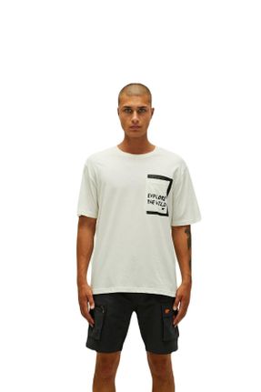 تی شرت سفید مردانه رگولار یقه گرد تکی کد 252613384