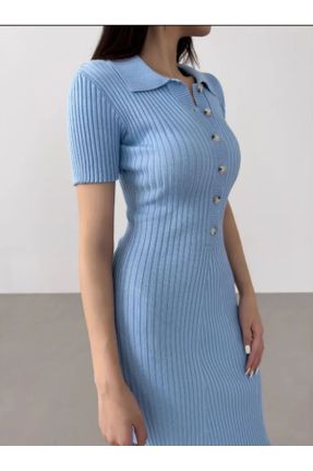 لباس آبی زنانه اسلیم تریکو مخلوط پلی استر کد 834115028